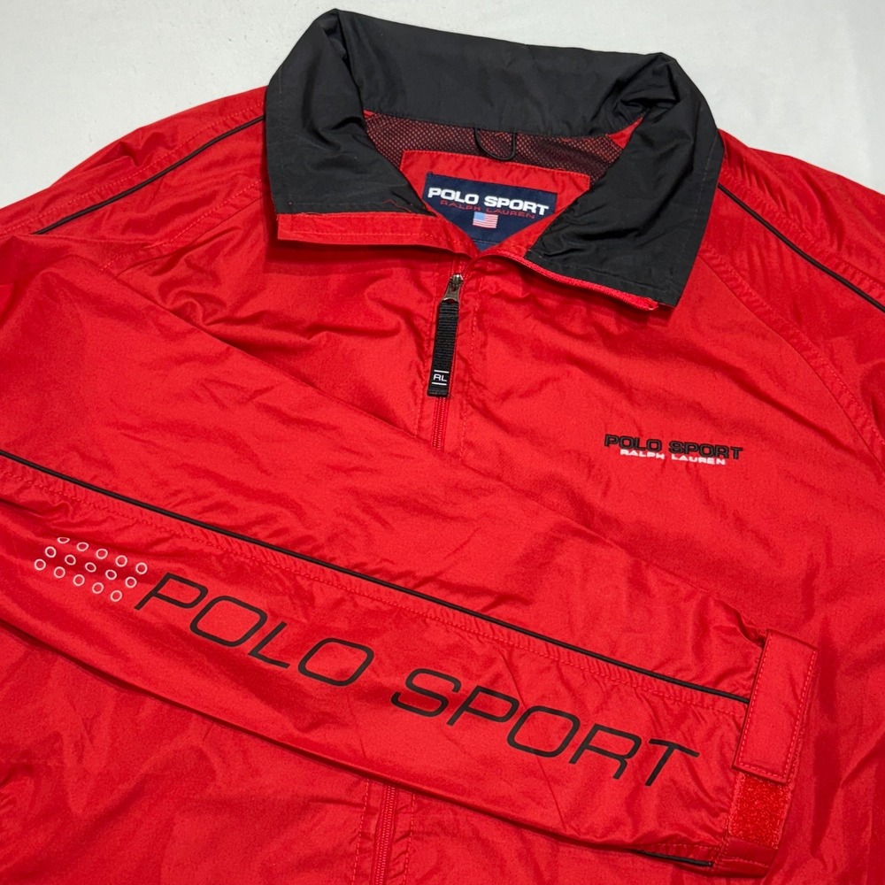 Polo Sport Ralph Lauren Windbreaker Mens Large Red Vintage 90s Track Jacket Logo